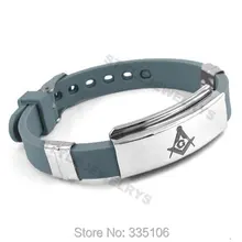 Классический Браслет масонских Нержавеющая сталь ювелирные изделия серый резиновая Двигатель браслет sjb0216