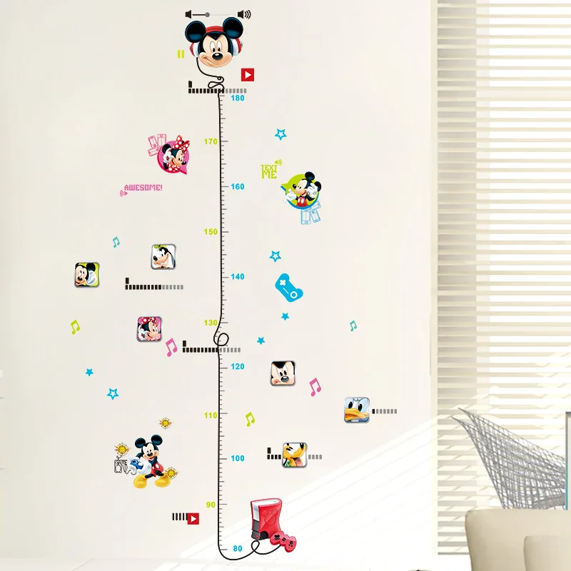 Cartoon Mickey Minnie Mouse Height Measure PVC Wall Stickers For Kids Room Home Decor Anime Growth Chart Mural Art DIY Poster