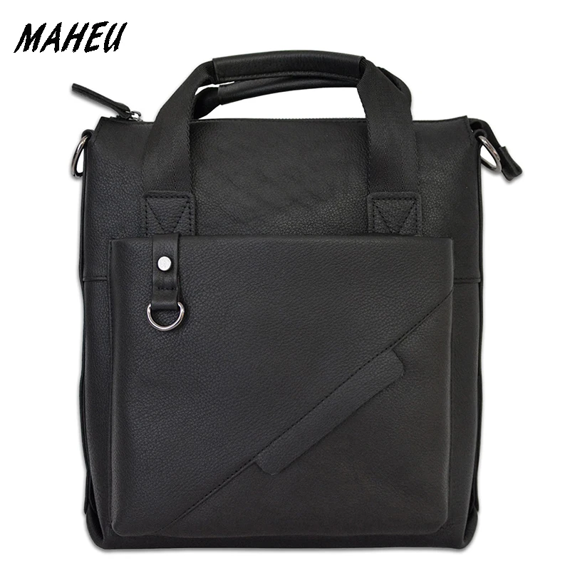 

Men's Vertical Genuine Leather Shoulder Bag Cow Leather Business Handbags Black Work Bag for iPad High Quality Messenger Bag