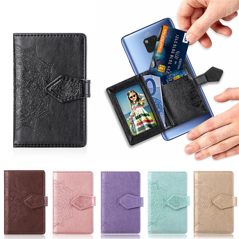 

Embossed Flower Phone Wallet Case Credit ID Card Holder Pocket For Xiaomi Huawei Honor 7A Phone Pouch Stick on 3M
