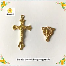 Дешевые 30 комплектов Позолоченные ювелирные изделия в религиозный Розарий части Подвески католические четки Иисус крест и центральная часть