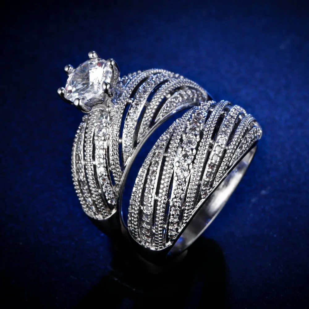 

Original Design Handmade cz unique style 2 pcs in 1 unique couple Ring Cubic Zirconia Hot Ins sterling silver 925