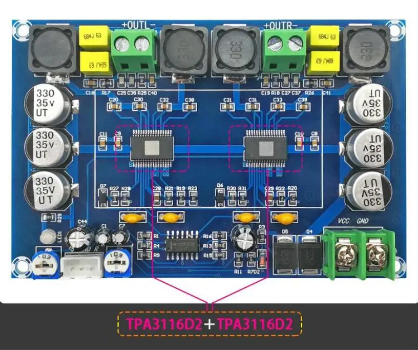 TPA3116D2 150 Вт* 2 двухканальный стерео высокой мощности цифровой аудио усилитель мощности плата с TL074C OPAMP