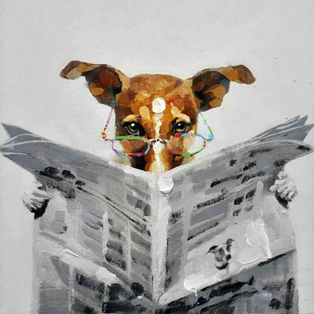 Handmade-Wall-Painting-Read-the-Newspaper-Dog-Paintings-Picture-Canvas-Abstract-Home-Decor-Animals-Oil-Painting (2)