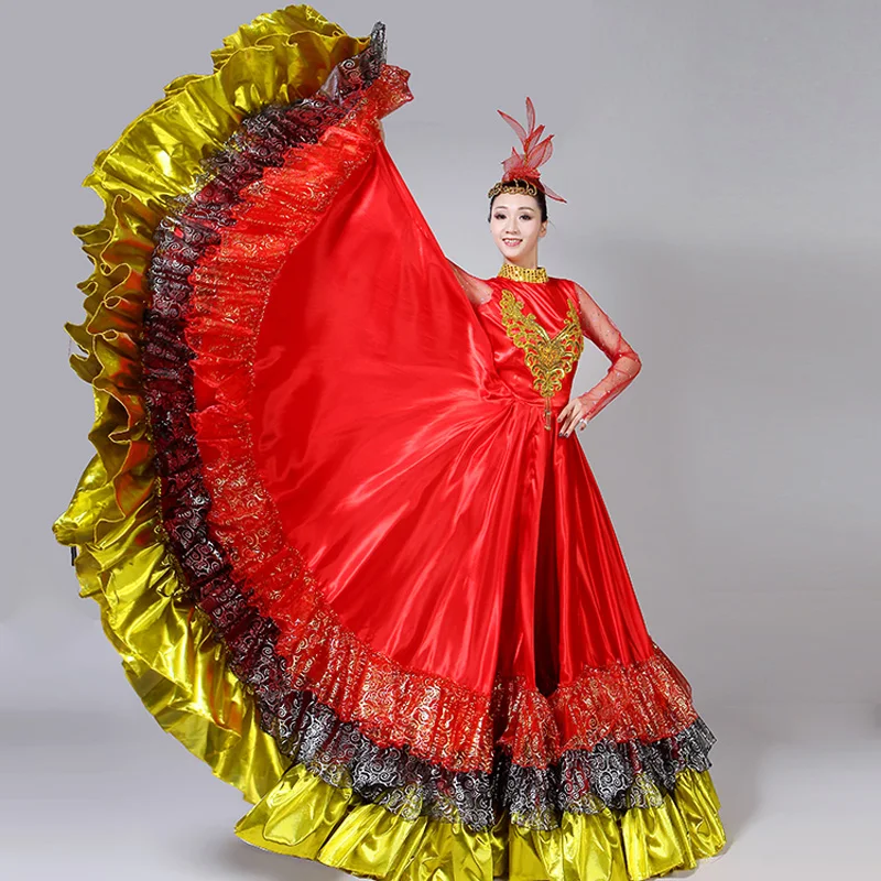 Танец фламенко платье Испанский наряд Дамы танец испанский бальный костюм танцевальные платья для взрослых испанская одежда сценическая одежда DN3584