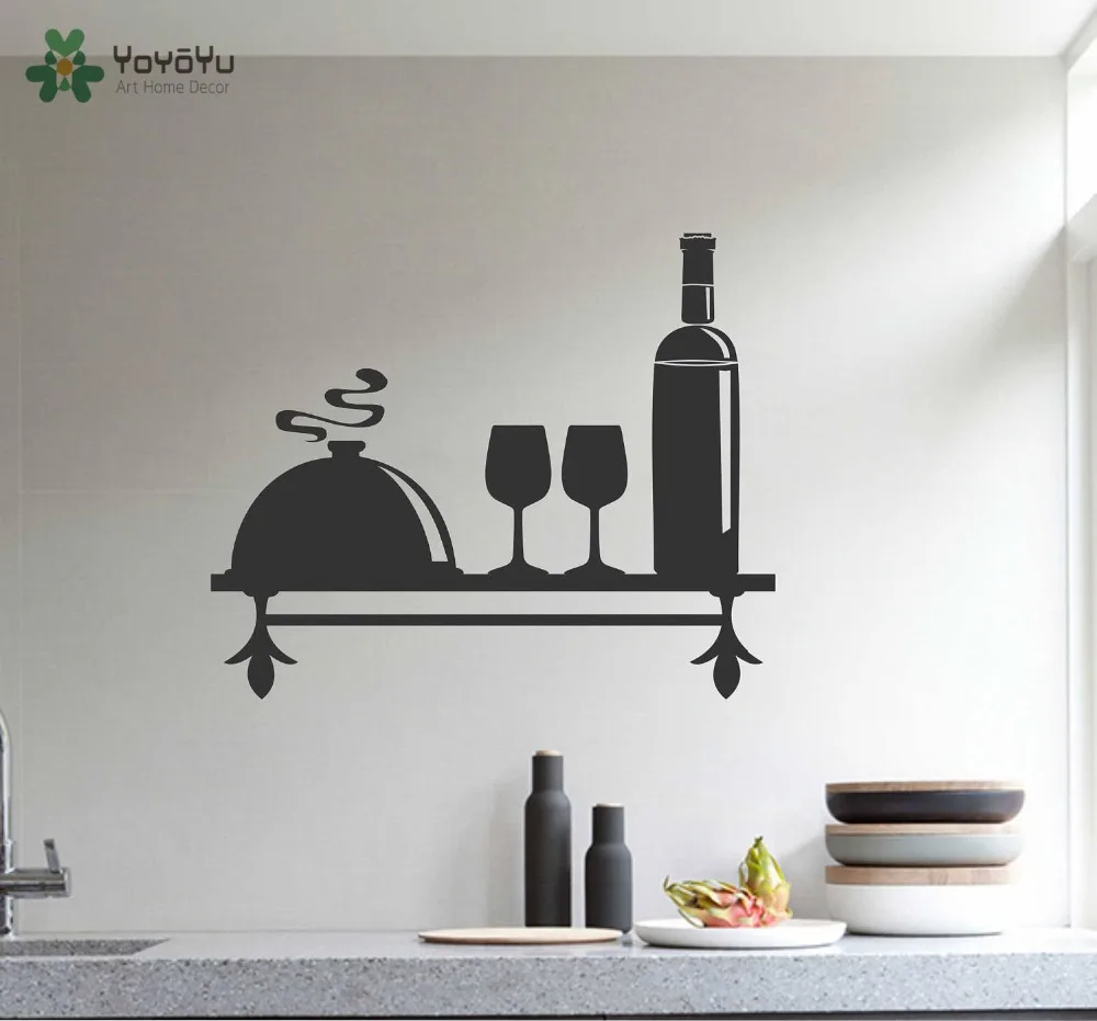 Kitchen Wall Decal Shelf Pattern Vinyl Wall Stickers Art Mural Wine