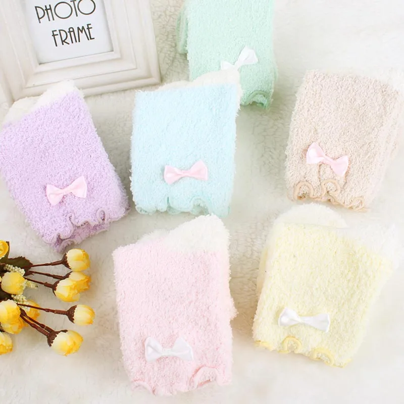 

Japanese Girls Winter towel socks bowknot soks sleep floor sox falbala warm socken color students Ms. calcetines bow chausette