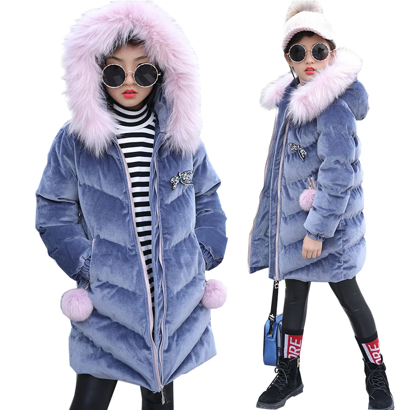 

Girls winter jacket kids coats jacket for teenage pleuche fur collar down coats children kids down jacket hooded kids clothes