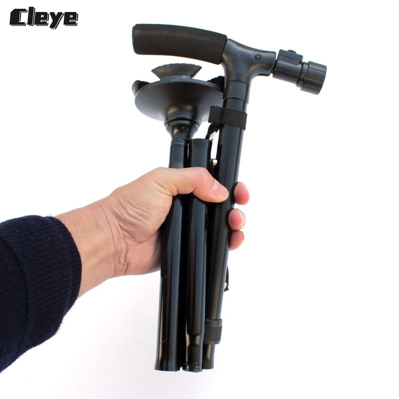 Cleye Professional Old Man Walking Stick Folding LED Lighted Cane Old People Small Four-legged Foldable Crutches for Elderly