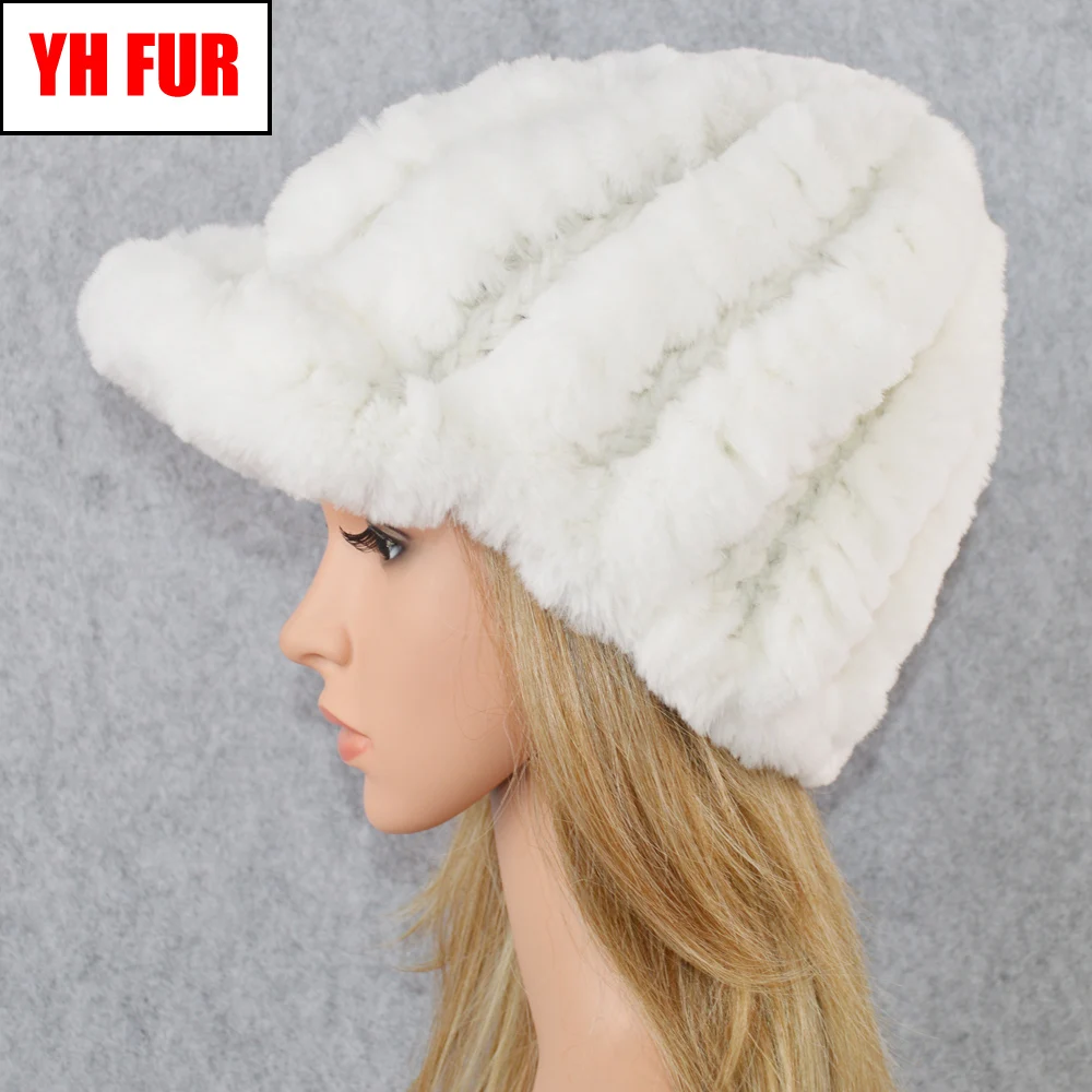 Россия Настоящий мех кролика шапка женская зимняя вязаная натуральный мех кролика рекс шапки Брендовые женские теплые Повседневные шапки из натурального меха