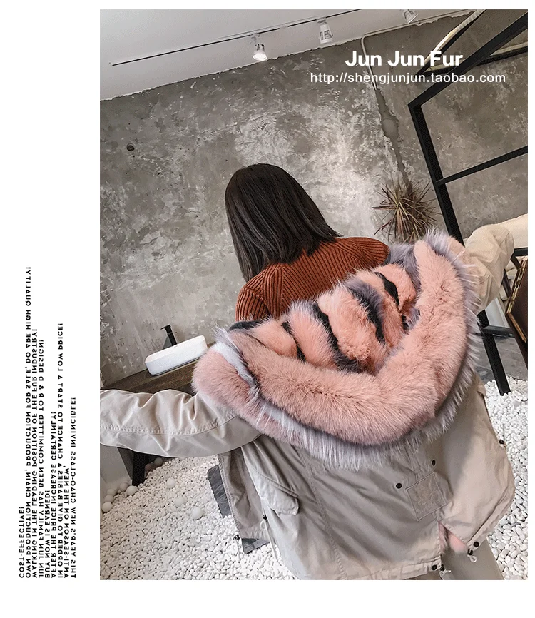 Piecon Female New Fox Inner Bile Parker Overcoat Long Couple Out-of-season Cleaning Fur Overcoat