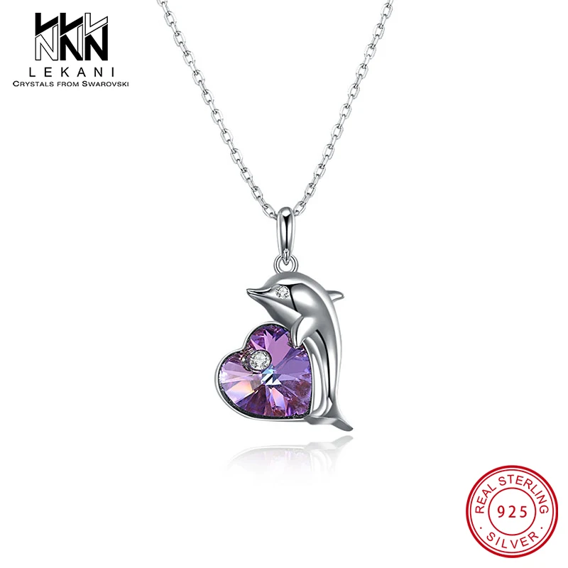 Женский кулон в виде сердца дельфина с кристаллом Swarovski колье из стерлингового