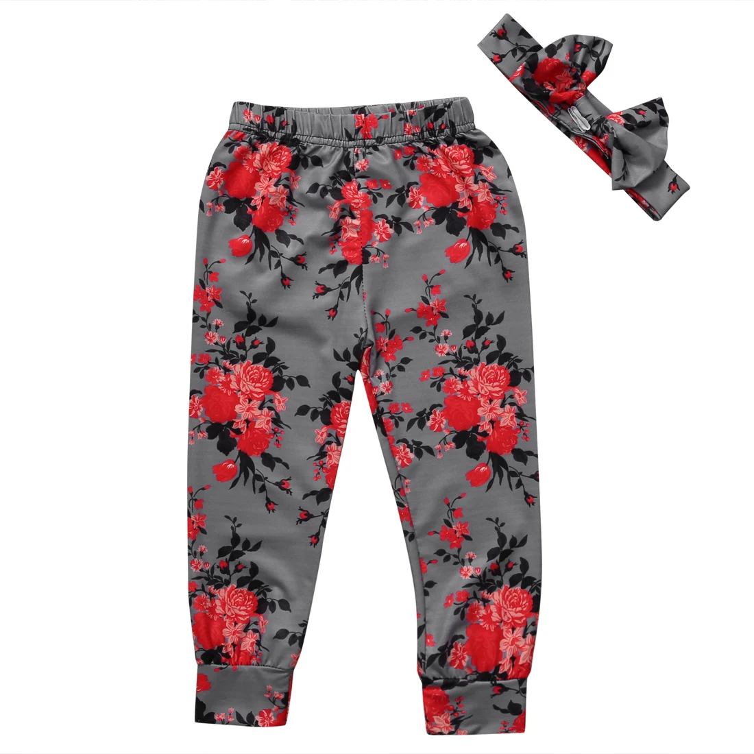 Flower Kid Baby Girl Infant Floral Trousers Toddler Legging Long Pants+Headband 2PCS Casual