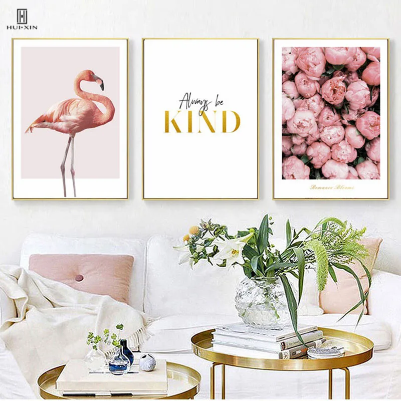 

Nordic Decorative Paintings Canvas Posters Of A Beautiful Pink Rose Bush The Letters Black Always Be Yellow Kind For Home Decor