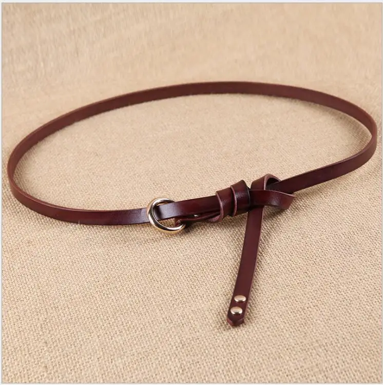 

Belt women, fine knotted, round buckle top layer cowhide, simple and versatile small belt, European and American decorative dres