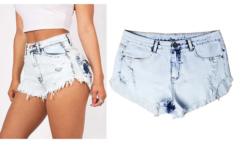 2018 New Vogue Clothes Women Chic Shorts Holes Burr Elastic Shorts Empire Snowflake Washed Hot Shorts Ladies Cotton Denim Shorts (5)