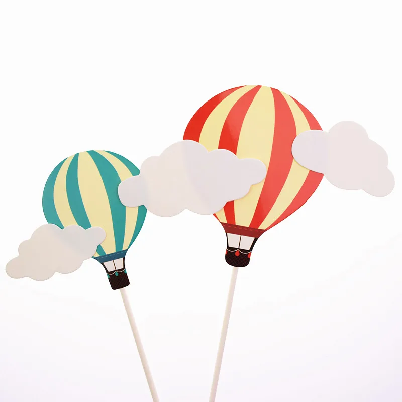2pcs/lot Hot Air Balloon Birthday Wedding Cake Topper Flags For Birthday Wedding Party Cake Baking Decor
