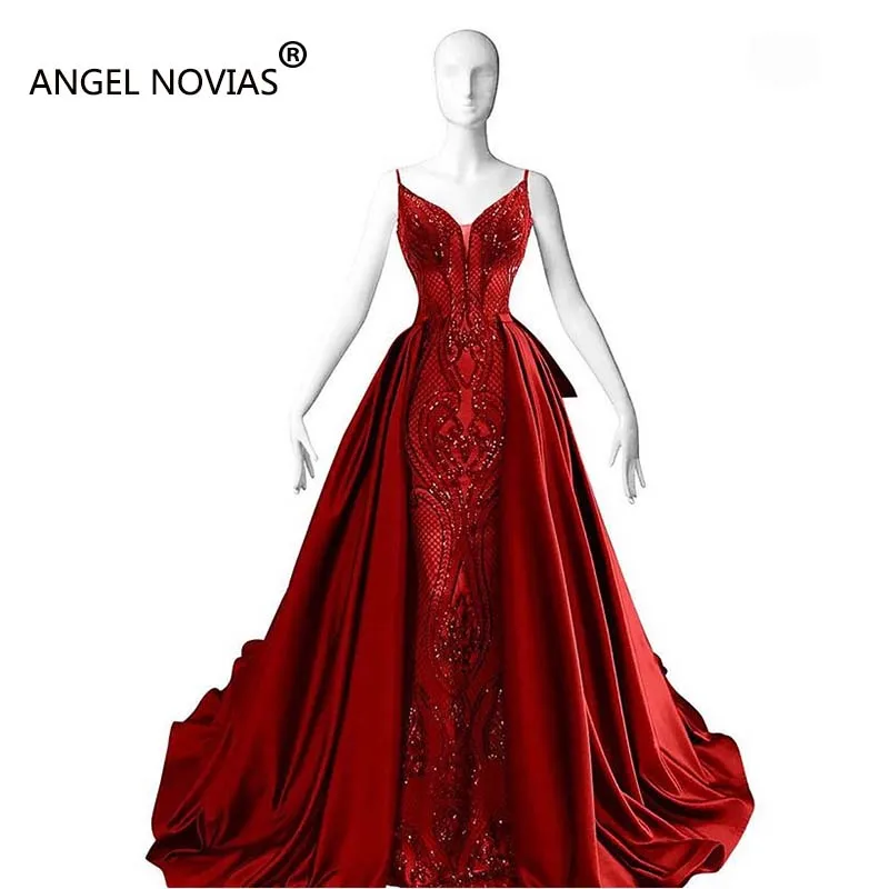 ANGEL NOVIAS Lange Zeemeermin Rode Glitzer Abendkleider Arabisch Avondjurk 2018 met Afneembare Rok kaftan marokkaanse ANGEL NOVIAS Lange Zeemeermin Rode Glitzer Abendkleider Arabisch Avondjurk 2018 met Afneembare Rok kaftan marokkaanse