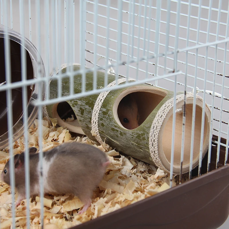 

Single Channel Natural Bamboo Hamster Toy Tubes Tunnels Summer Heat Radiation Hamster Cage House Nest Hedgehog Chinchilla Bed