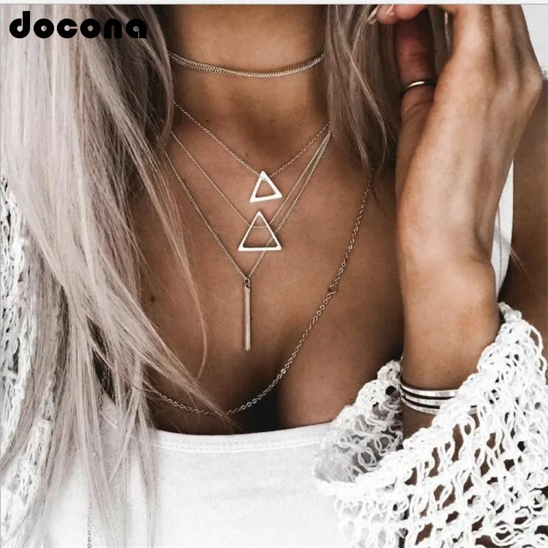 

Docona Boho Silver Chain Necklace Geometric Triangle Strip Necklaces Layered Charm Necklace Jewelry Accessories 6424