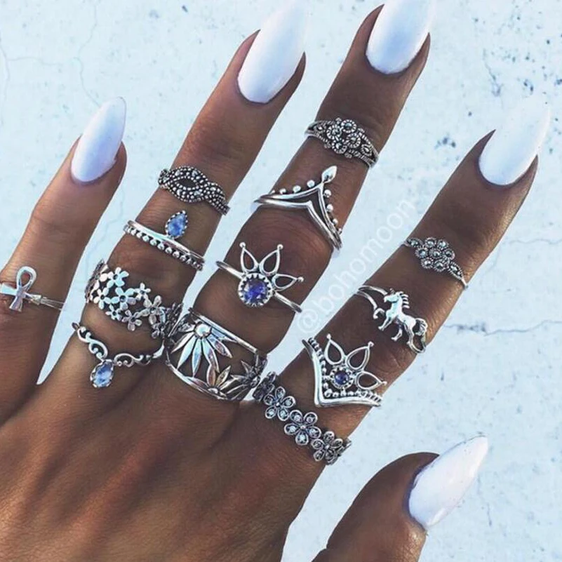 

Meyfflin Bohemia Knuckle Ring Set Bague Femme Jewelry Vintage Crystal Finger Rings for Women Fashion Silver Color Anillos Mujer