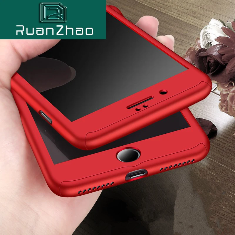 

Luxury Tempered Glass Film 360 Full Body Protective Hard PC Red Phone Cases For iPhone 7 plus Case for iphone 6 6s Plus PC Case