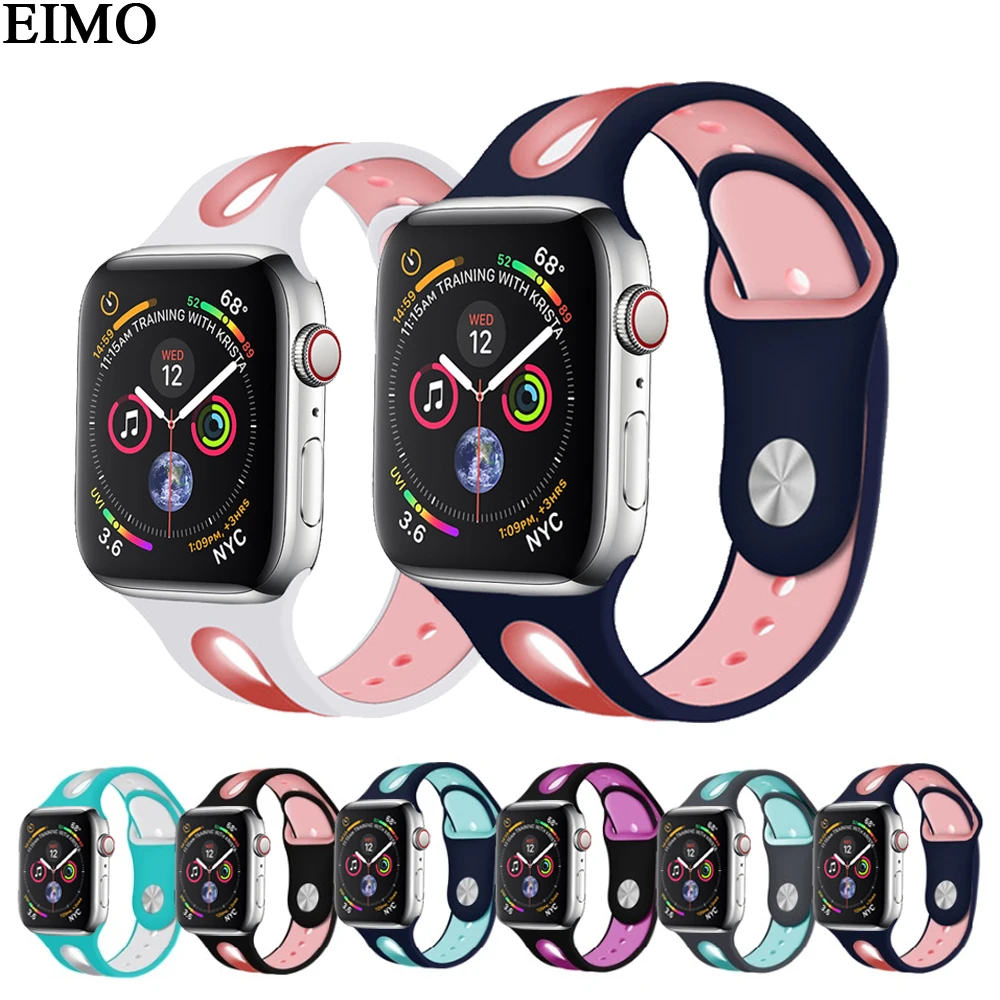 

EIMO Sport band For Apple watch Strap 4 44mm 40mm Iwatch series 4 Silicone bracelet Wrist Belt Rubber watchband metal Adapter