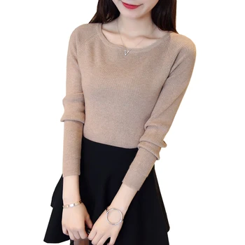 

Women Pullovers 2018 New Autumn Winter Slash Neck Pullover Sweater Long Sleeve Elastic Basic Knitted Sweaters Pull Femme