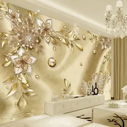 Пользовательские самоклеющиеся наклейки Золотой цветок ювелирные изделия 3D гостиная ТВ фон Настенная Обои водонепроницаемый холст