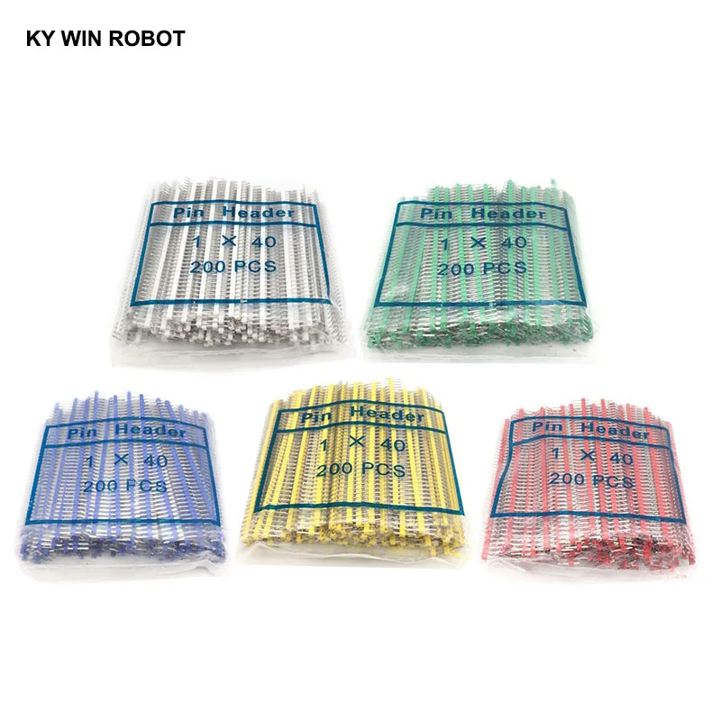 

200pcs Pin Header Connector Male 2.54mm Pitch Pin Header Strip Single Row 40 pin Connector Kit for PCB board