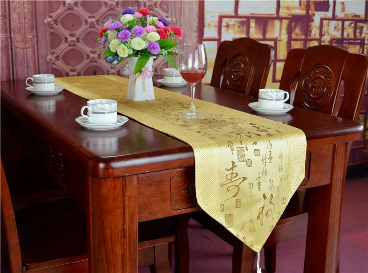 HELLOYOUNG китайский стиль красный настольная дорожка атласная роскошное свадебное украшение китайский узел кисточка чайная кровать скатерть - Цвет: 04