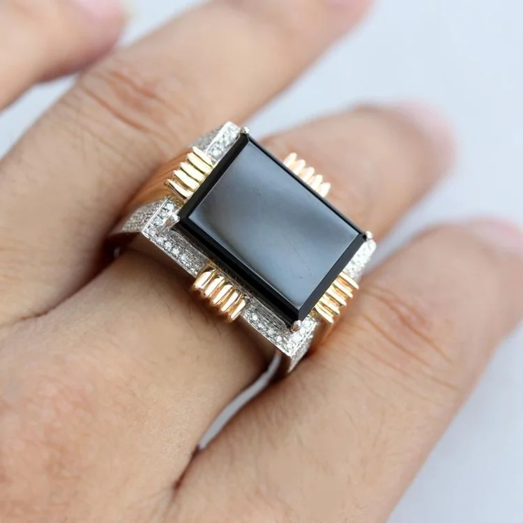 Natural Onyx 9.6 Carat Men's Round Cut CZ Wedding Band Engagement Pinky Ring #999 photo