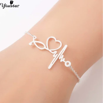 

Yiustar New Arrival HeartBeat Bracelets Bangles Women Stainless Steel Stethoscope Pendant Bracelet Nurse Wave pulseras mujer