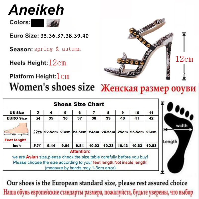 Женские босоножки с заклепками Aneikeh на высоком тонком каблуке ремешком щиколотке