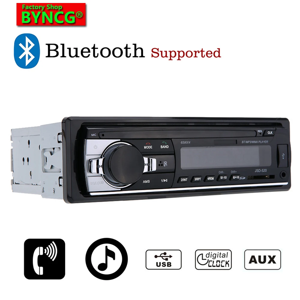 

BYNCG JSD520 Auto 1 Din Radio Stereo Player Bluetooth AUX-IN Car MP3 FM USB For Iphone 12V CarAudio Auto Support Smartphone