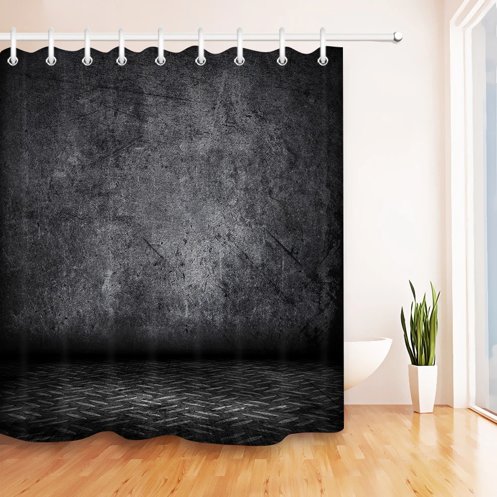 

LB Black Wall Stone Floor Shower Curtain Bathroom Vintage Grunge Art Washable Waterproof Polyester Fabric For Home Bathtub Decor