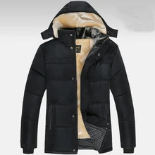 Мужская модная зимняя куртка большого размера, Мужская однотонная черная Толстая зимняя куртка с капюшоном, шерстяная подкладка, теплая пуховая хлопковая куртка