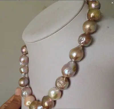 

FREE SHIPPING>>>@@ > N1509 elegant huge 13-14MM south sea gold pink Keshi pearl necklace 18inch