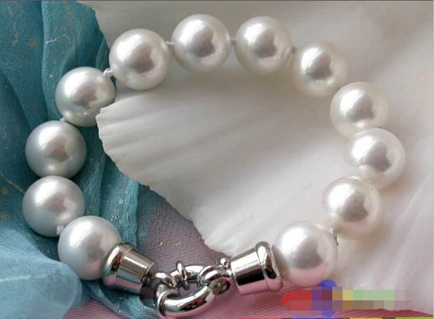 

p1112 8" 12MM WHITE ROUND SOUTH SEA SHELL PEARL BRACELET@^Noble style Natural Fine jewe FREE SHIPPING