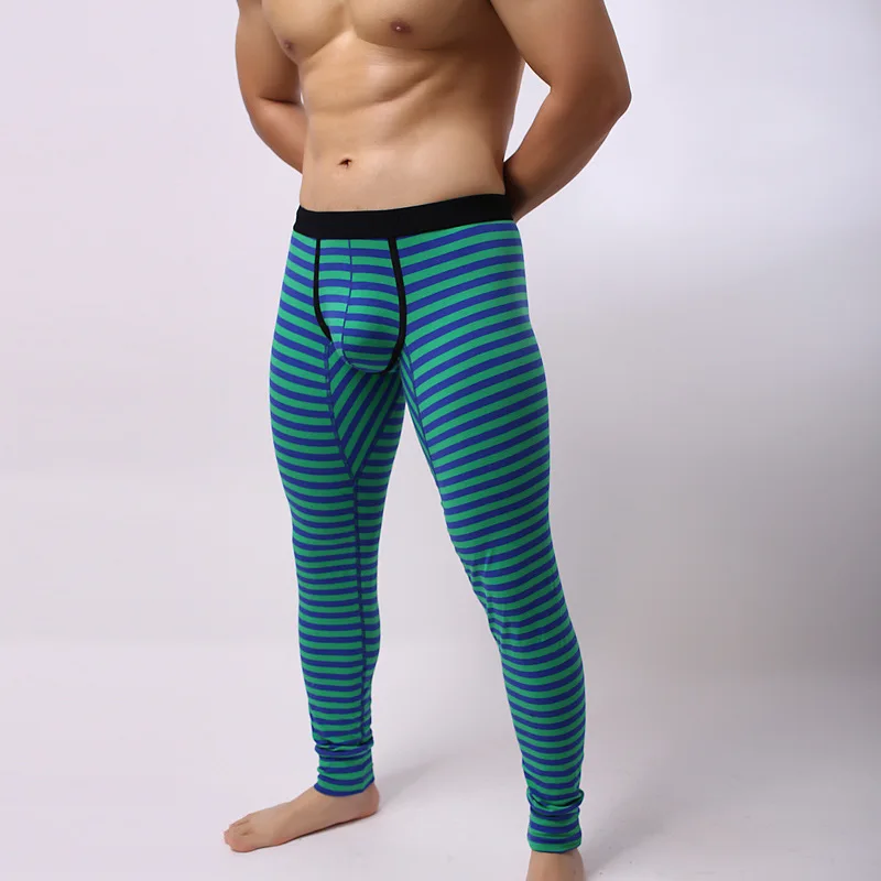 Модный бренд в поперечную полоску хлопок Человек Сексуальная Чехол штаны для дома гей Термальность спальная Пижама Леггинсы Новинка года Размеры размеры S, M, l - Цвет: Зеленый