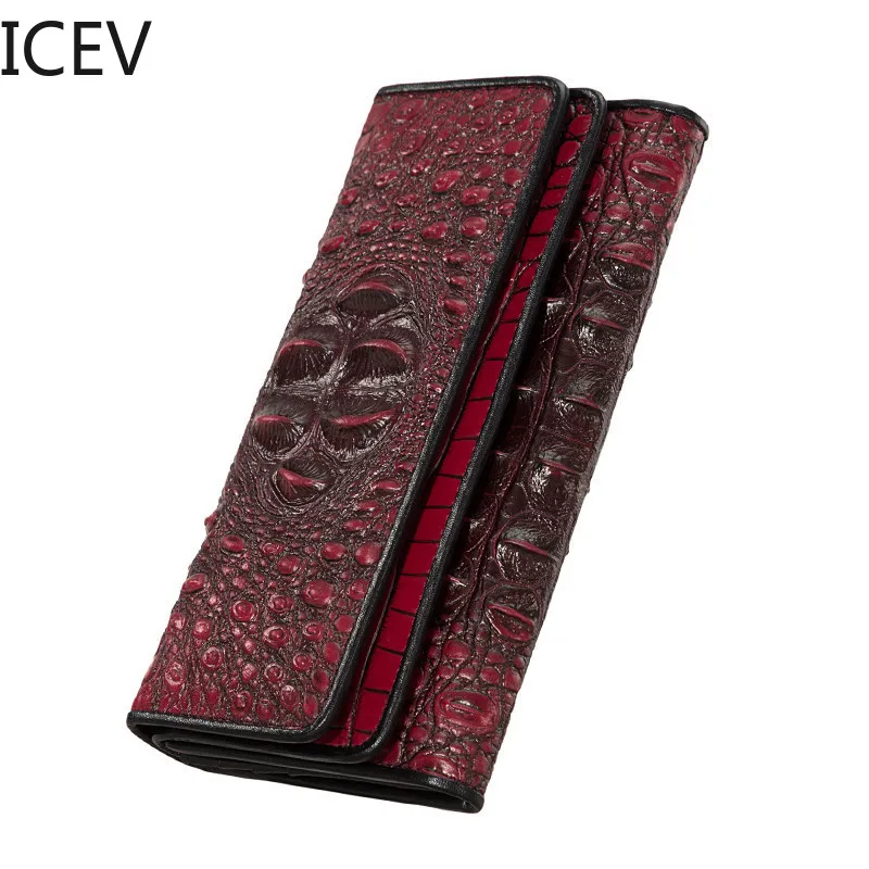 

ICEV New European Fashion Designer High Quality Luxury Alligator Women Leather Wallet Day Clutch Casual Ladies Coin Purse Sac