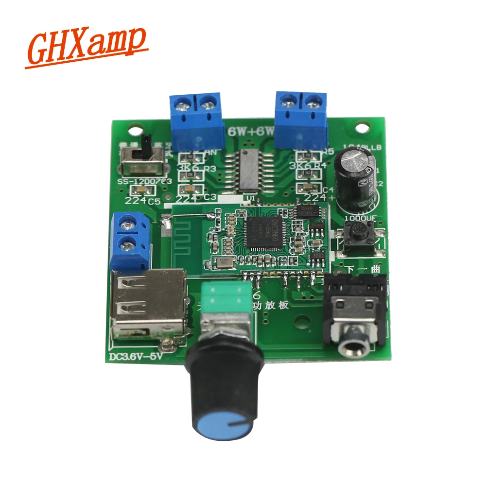 

Ghxamp 6W+6W Bluetooth Amplifier Wireless Audio Board V2.0 Class D Guitar Desktop Audio Speaker Diy With 3.5MM AUX DC3.6-5V