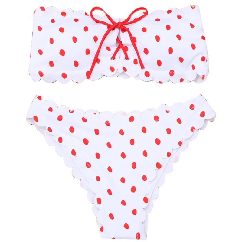 

New Bikini Women'S Swimsuits Women Wave Point Push-Up Padded Bra Beach Bikini Set Swimsuit Swimwear Red