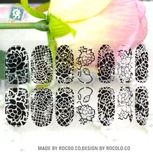 Y5404/2016 Transparent Black Lace Flowers Design Adhesive Nail Art Stickers Colorful Rinestones Decor Nail Wraps Decal
