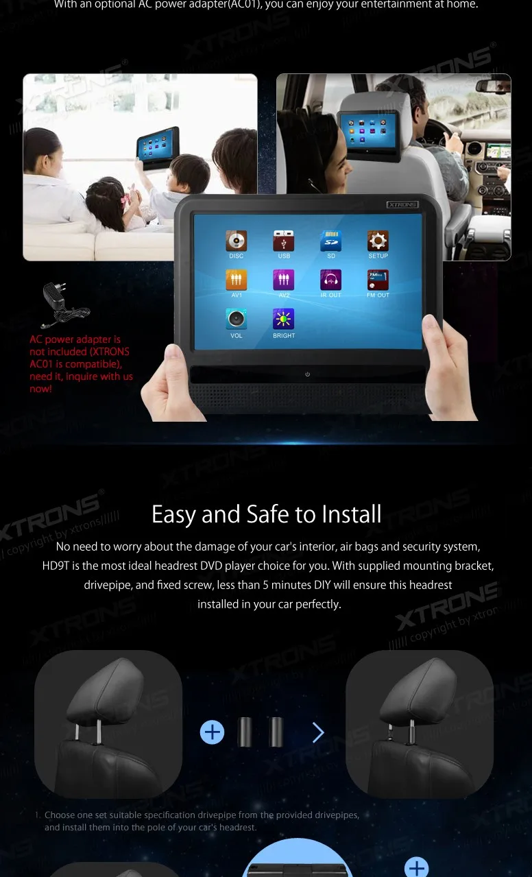 Sale 2 pcs 9" HD Digital TFT Touch Screen Ultra-thin Design Car Headrest DVD Player support sd/usb/+2 IR headphones 5