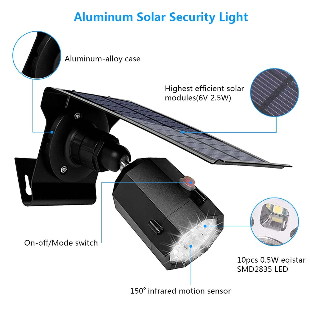 

Solar Motion Sensor Lights 5W Wireless LED Flood Security Light 3 Modes 360 Degree 10 LED MJJ88