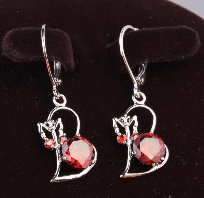 

Heart Gems Red Garnet 925 Sterling Silver Jewelry Drop Dangle Earring S5043