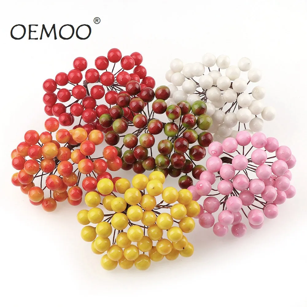 

20Pcs/lot Mini Fake Fruit Small Berries Artificial Flower cherry Stamen Wedding Home Christmas Decorative Double Heads