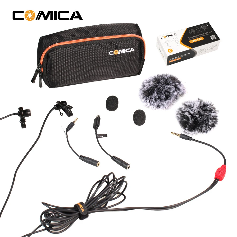 CoMica CVM-D02 Универсальный микрофон 2,5 м петличный всенаправленный конденсаторный двойной микрофоны для DSLR камер смартфон Gopro Hero