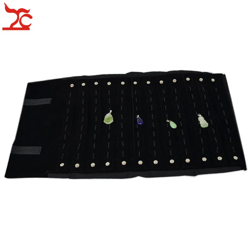 Direct Sale Black Velvet Jewelry Display Roll Case Folding Travel Storage Organizer Pouch Portable 60 Hooks Pendant Holder Bag | Украшения